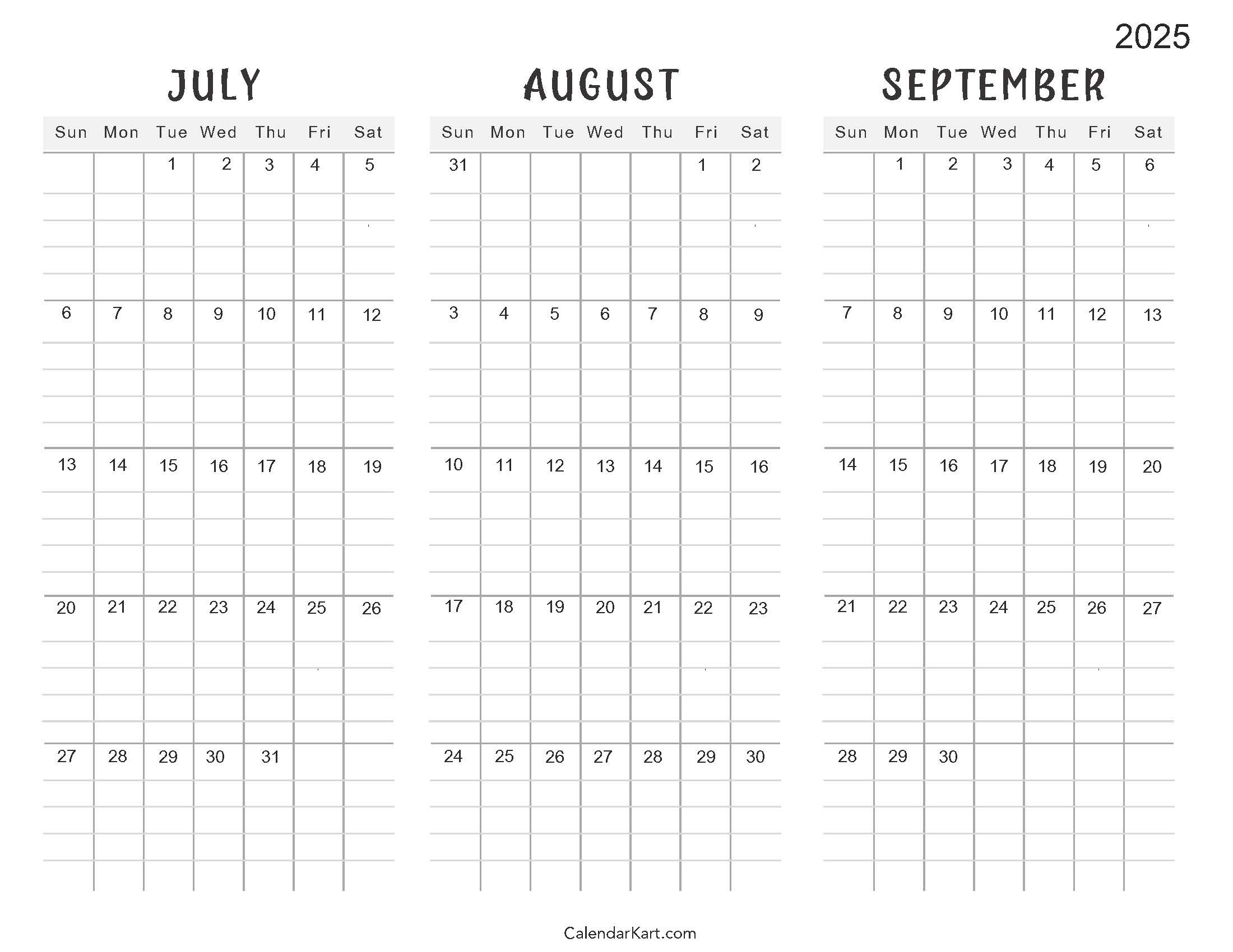July To September 2025 Calendar (Q3) - Calendarkart with Free Printable Calendar July September 2025