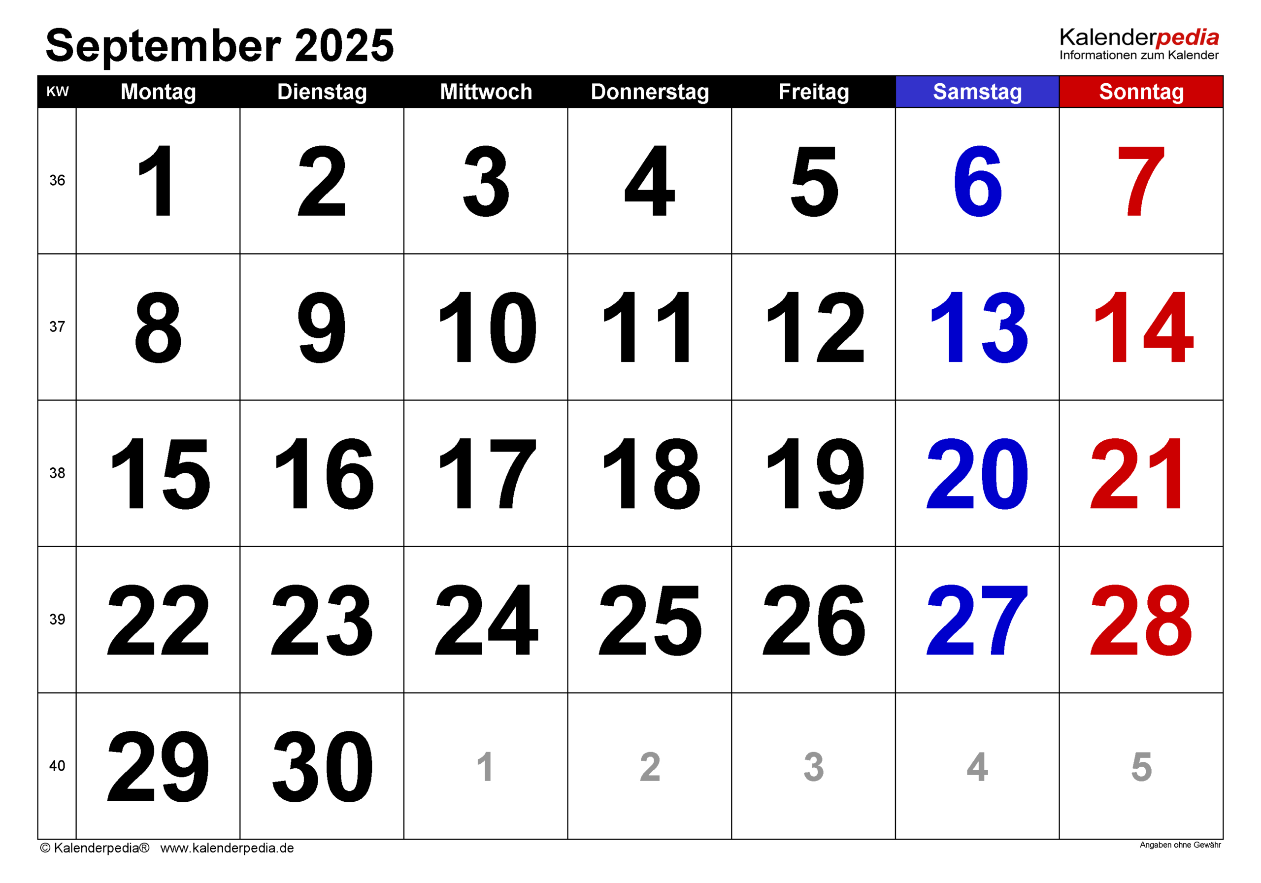 Kalender September 2025 Als Word-Vorlagen intended for September September 2025