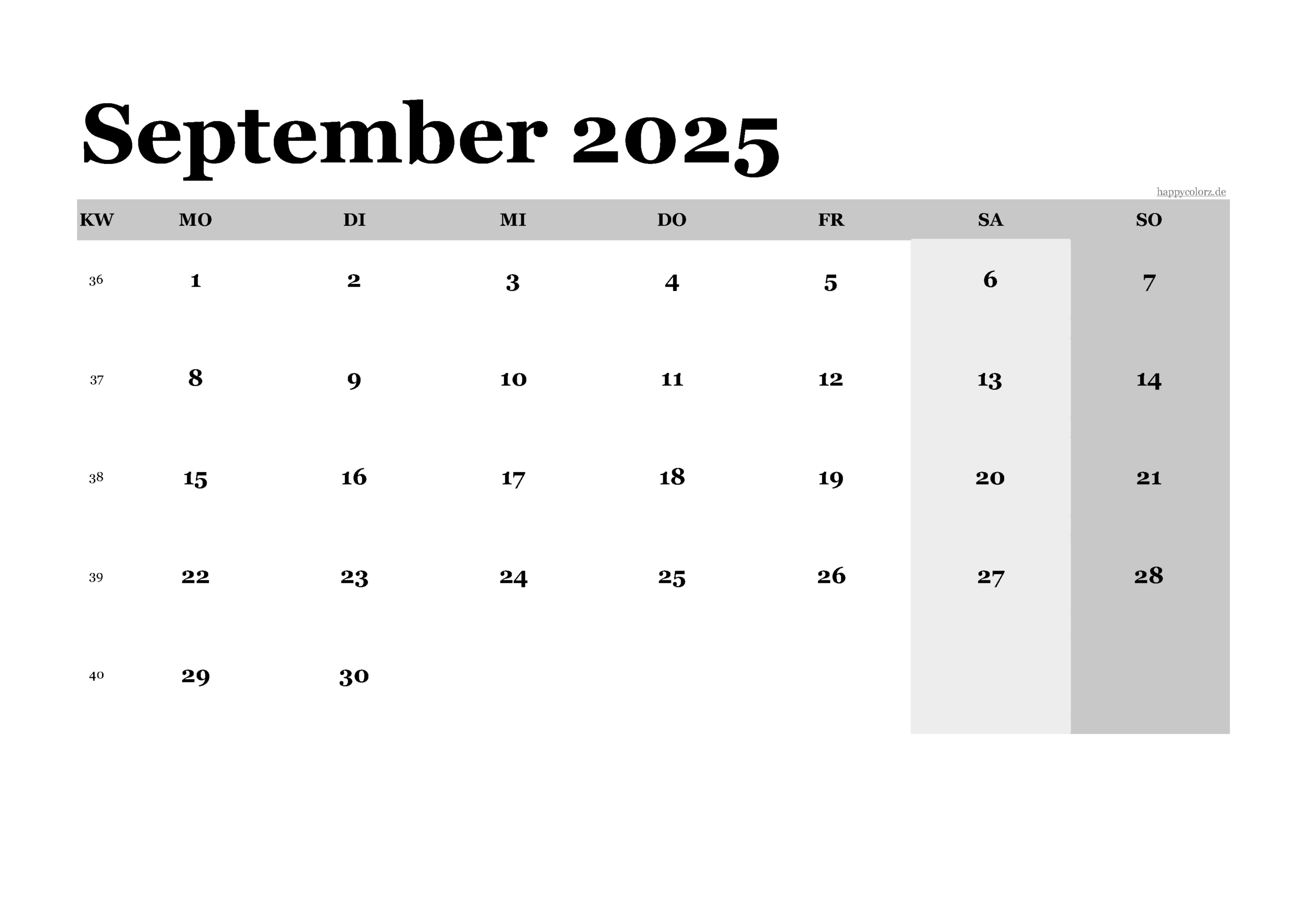 Kalender September 2025 Zum Ausdrucken (Pdf, Xls, Png) throughout September September 2025