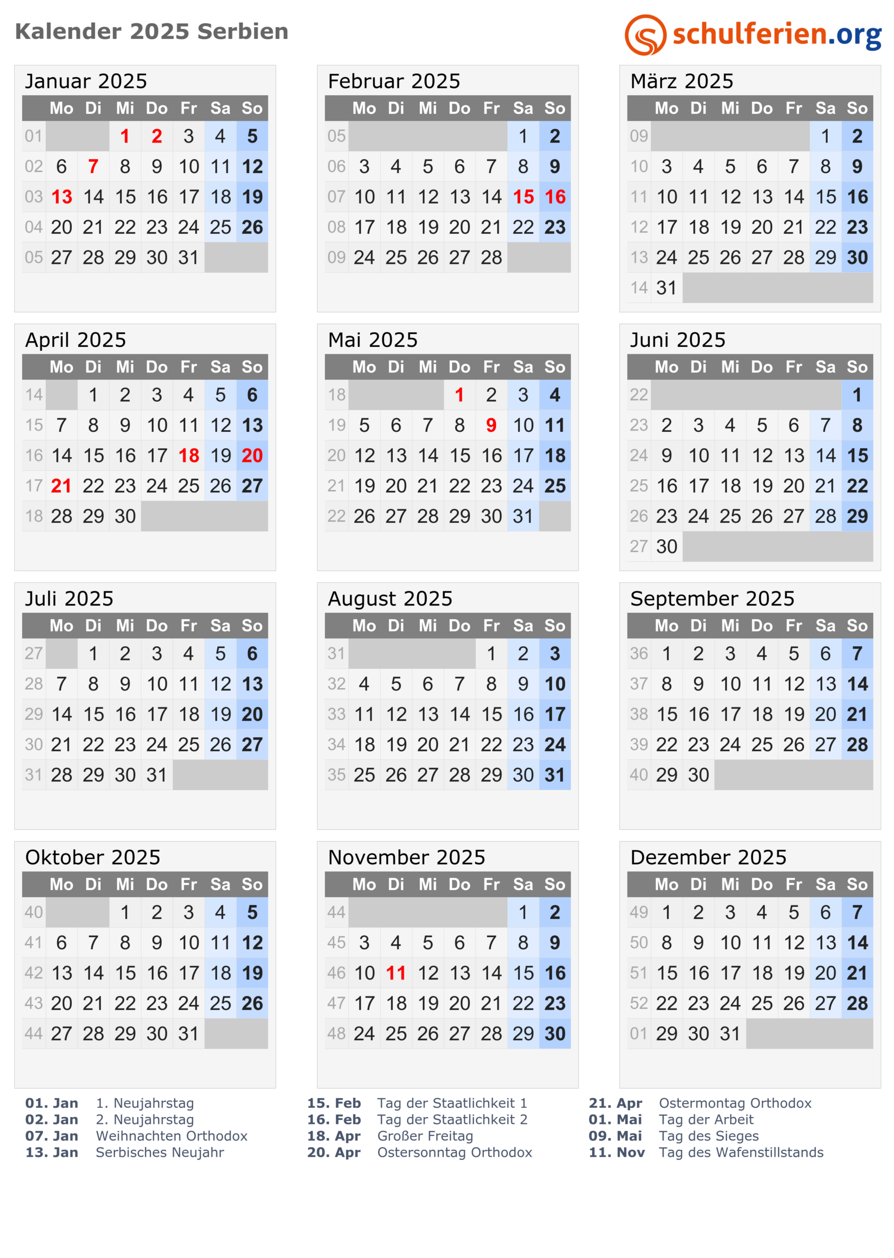 Kalender Serbien 2025 Mit Feiertage intended for Calendar Ortodox September 2025