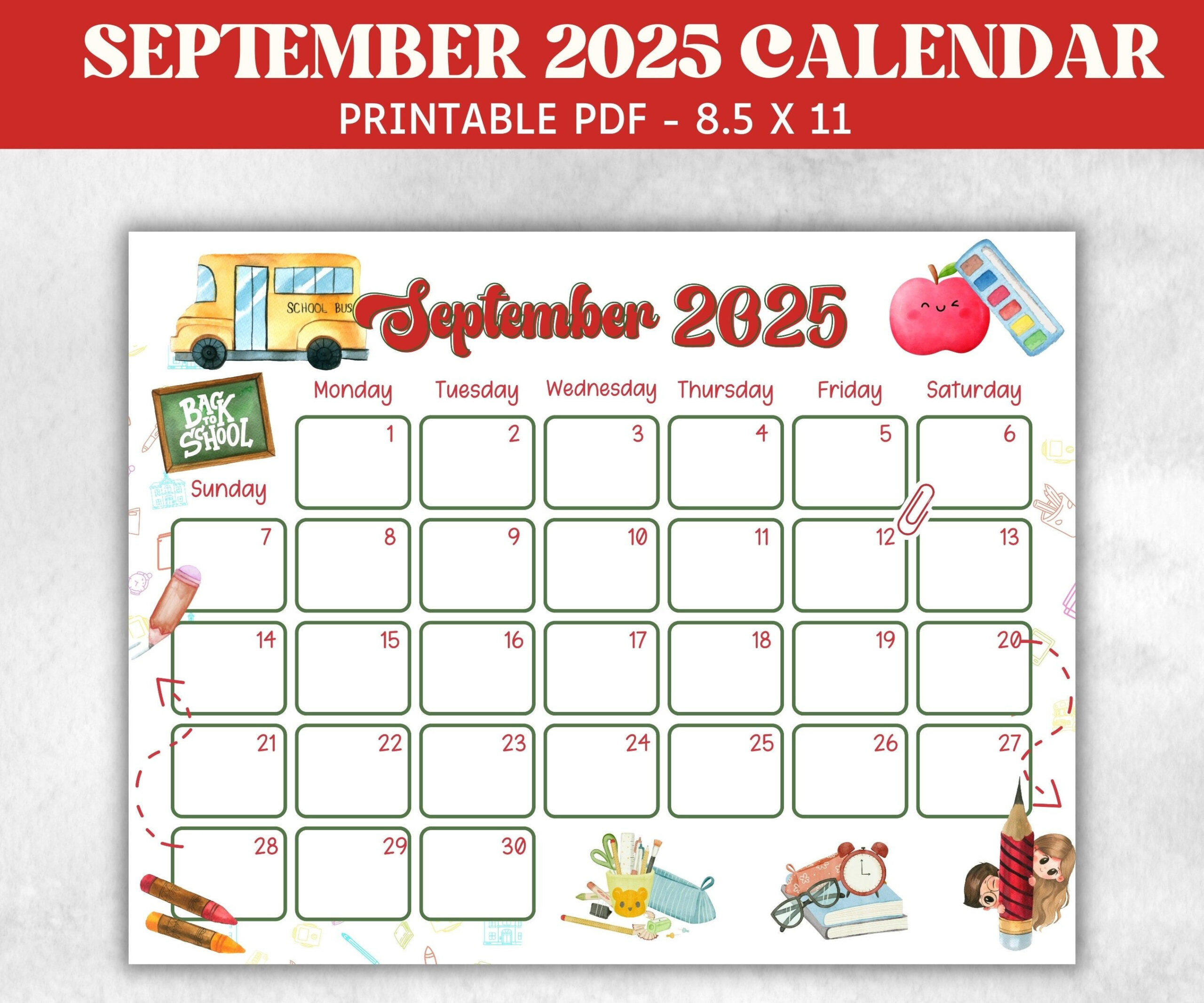 Kid September 2025 Calendar, Printable 2025 Calendar, Homeschool pertaining to September 2025 Calendar School