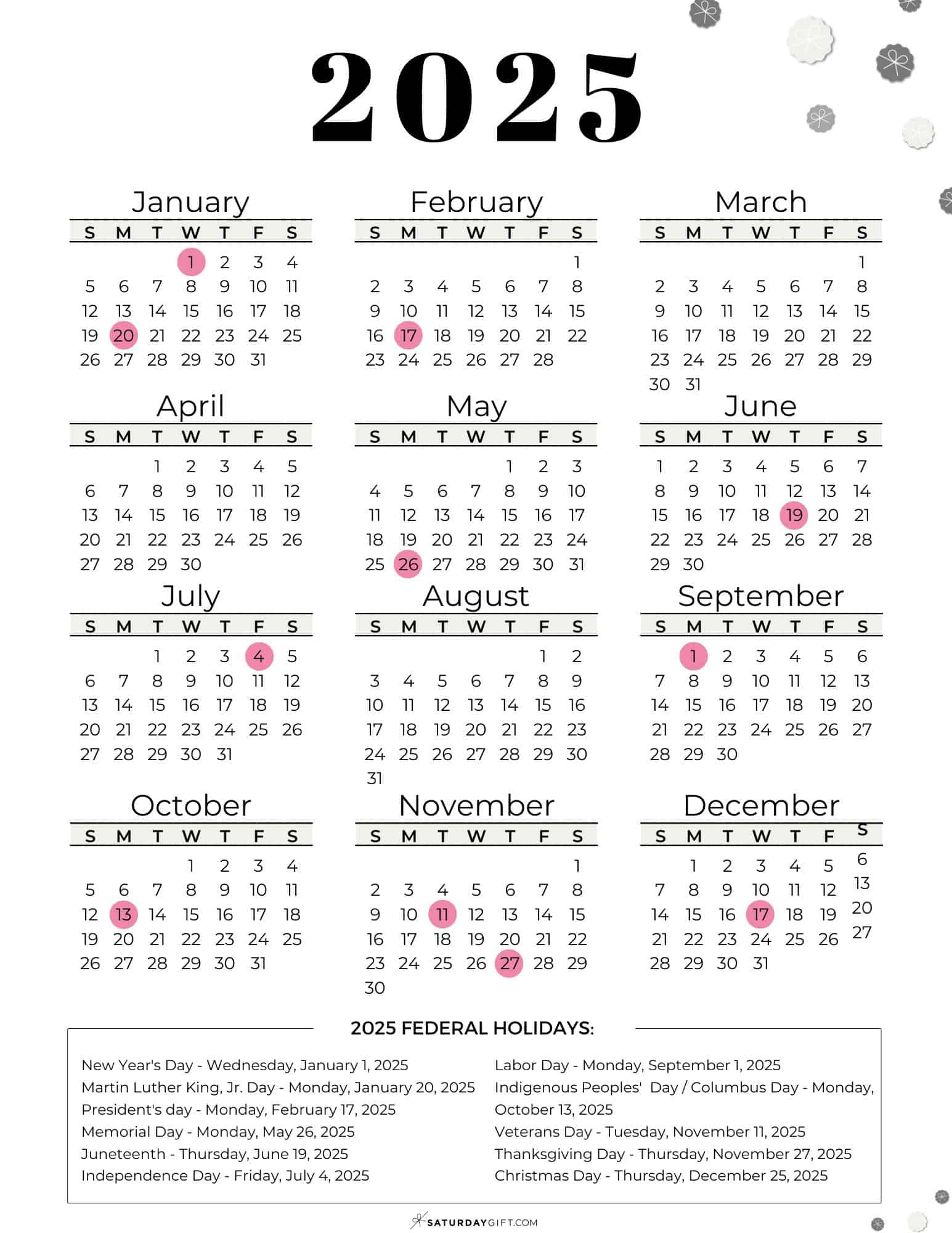 List Of Federal Holidays 2025 In The U.s. | Saturdaygift within September 2025 Calendar With Federal Holidays