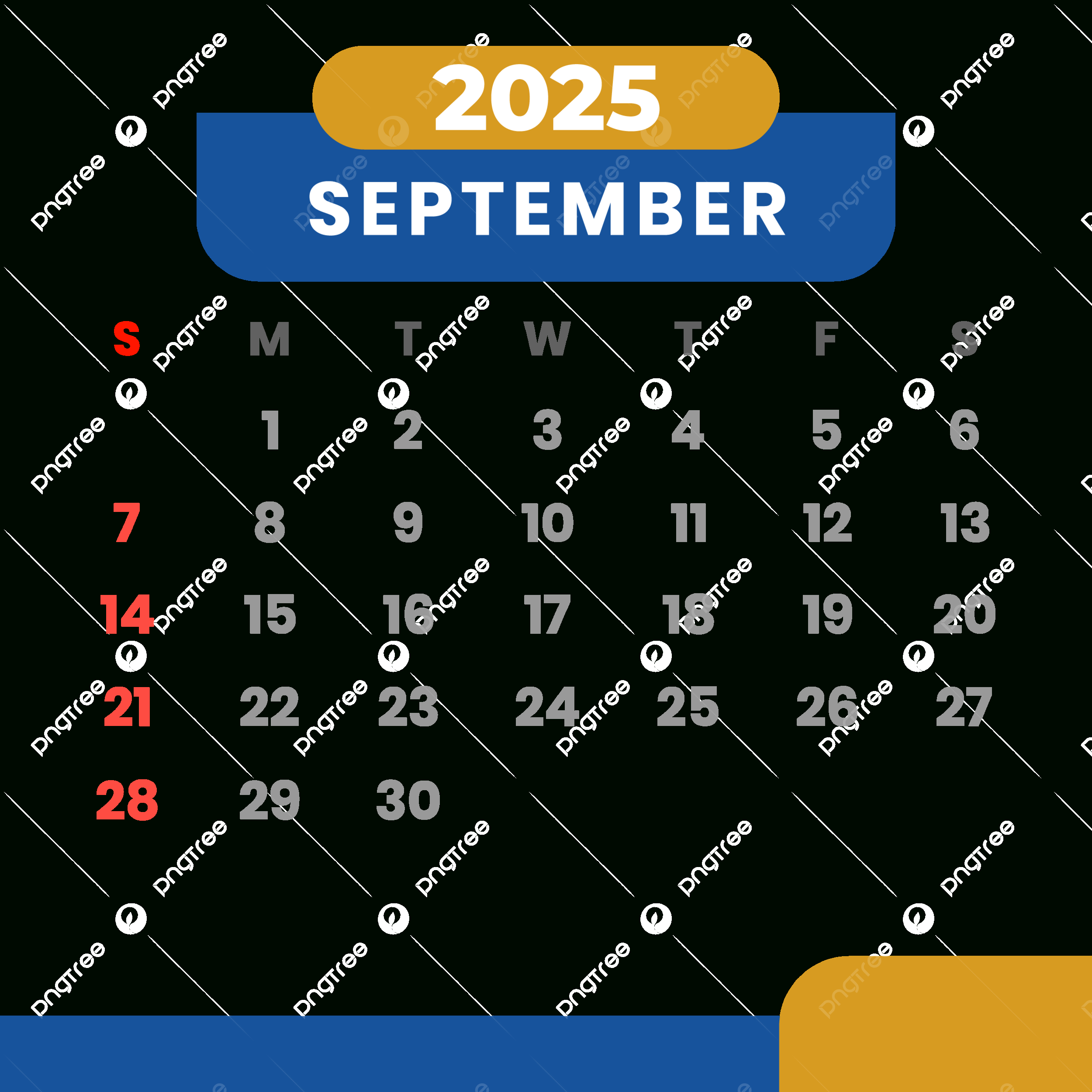 Monthly Calendar September 2025 Clipart Blue And Yellow Vector within September 2025 Calendar Blue
