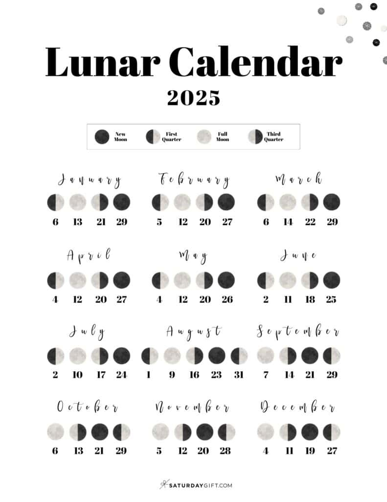 Moon Phase Calendar - 12 Cute &amp;amp; Free Printable 2025 Lunar Calendars inside Full Moon Calender 2025 September