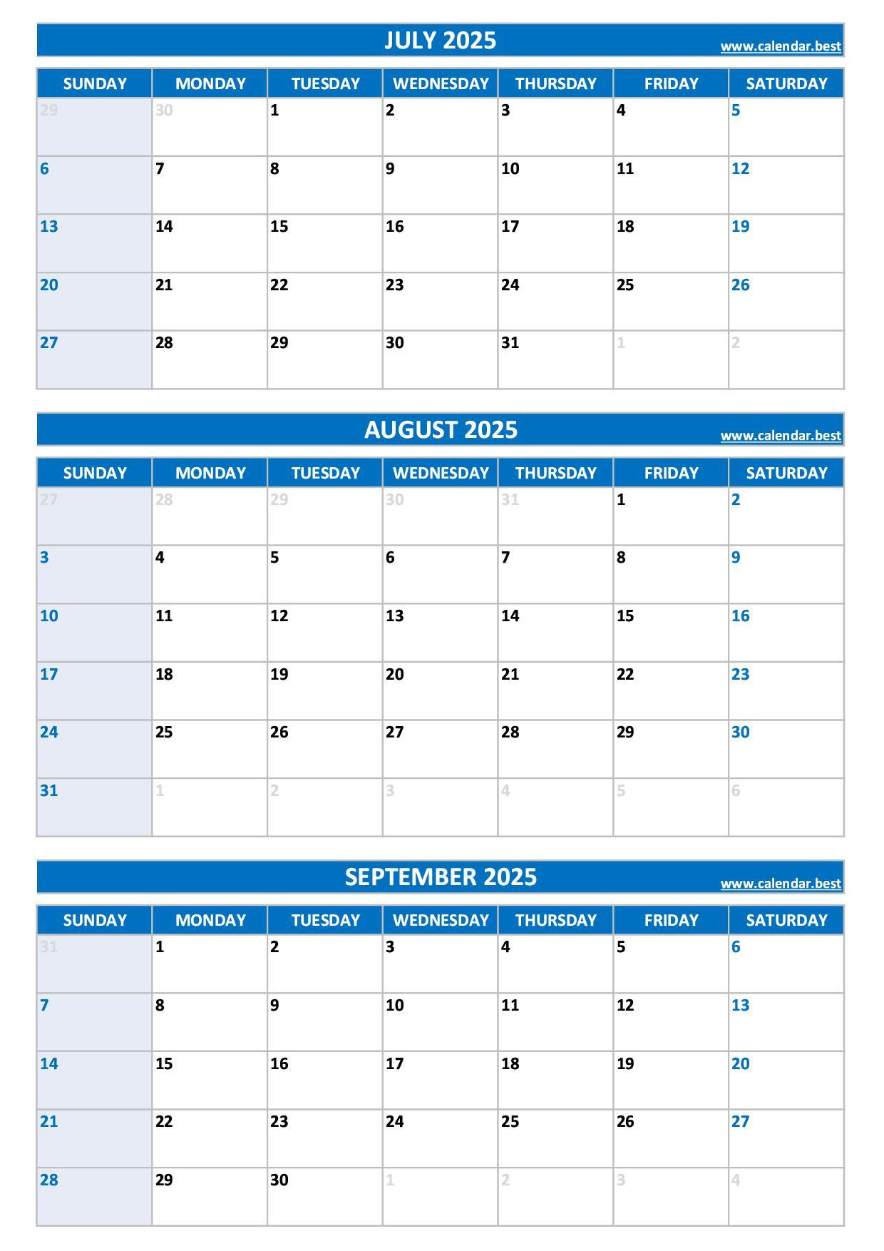 Printable 3Rd Quarter 2025 Calendar regarding July August and September 2025 Calendar