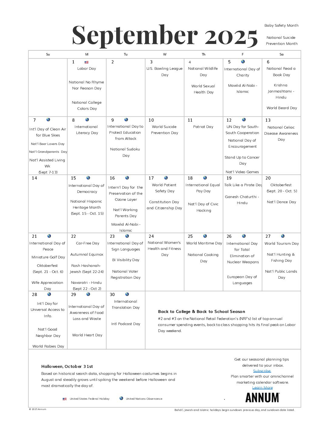 Printable September 2025 Calendar | September Holidays | Annum within September Events and Holidays 2025
