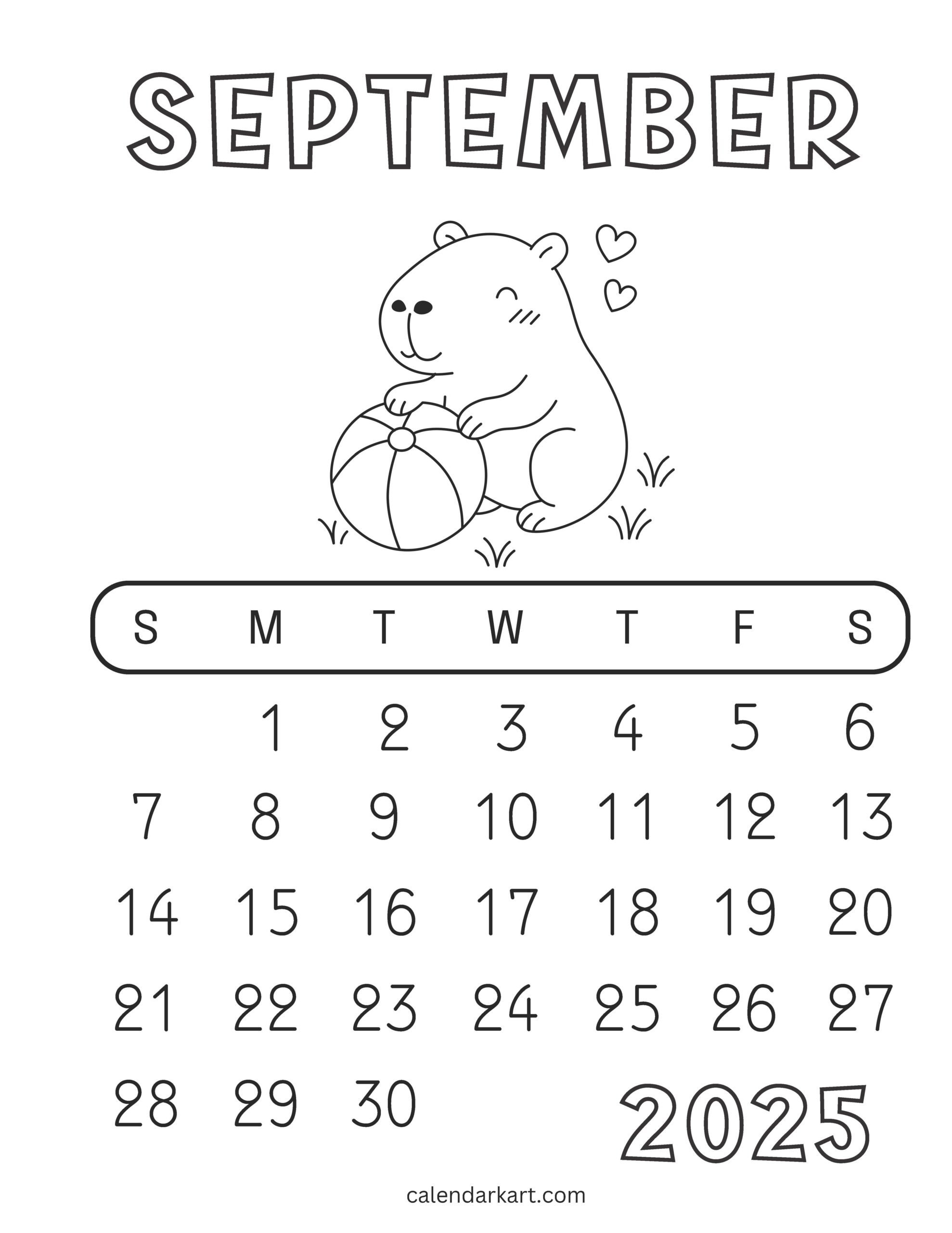Printable September 2025 Calendar With Holidays | Calendarkart within September 2025 Calendar Coloring