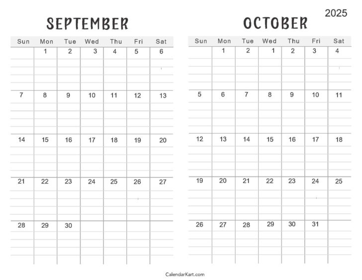 September October 2025 Calendar Printable
