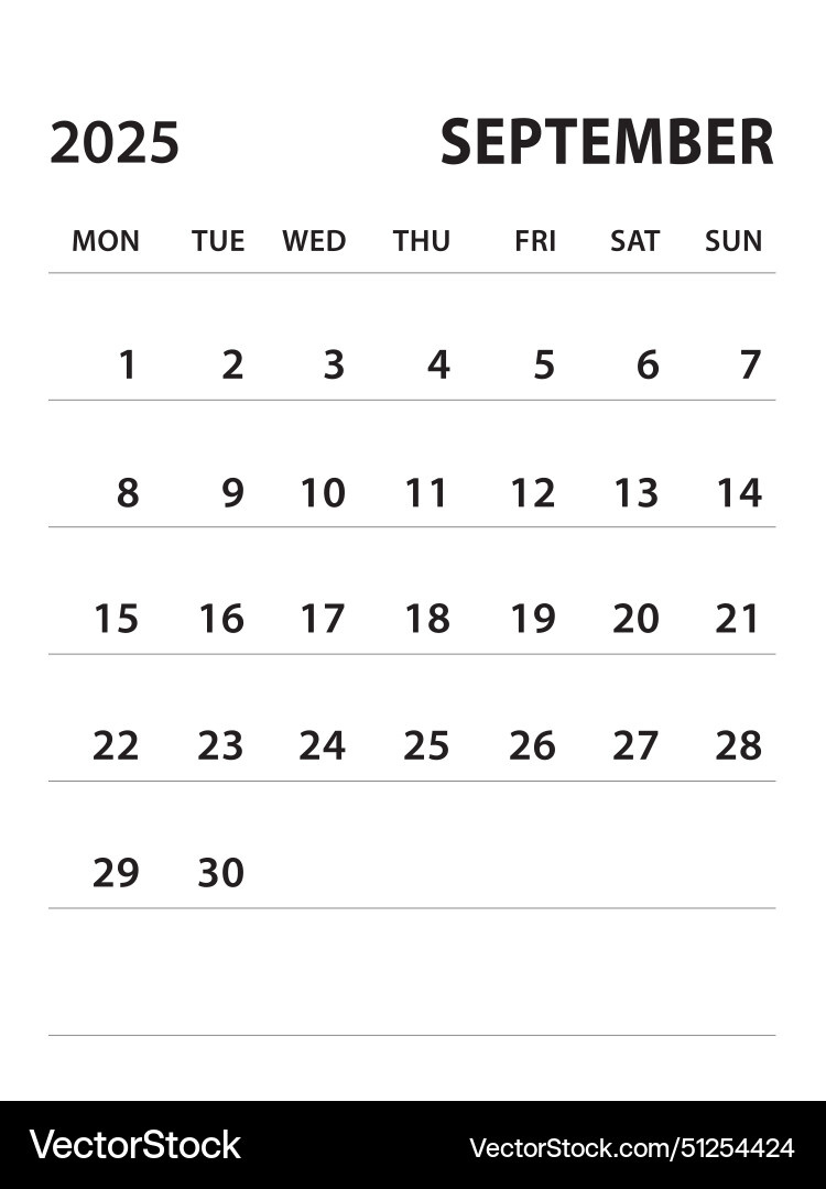 September 2025-Calendar 2025 Template Royalty Free Vector inside September 2025 Calendar Black and White