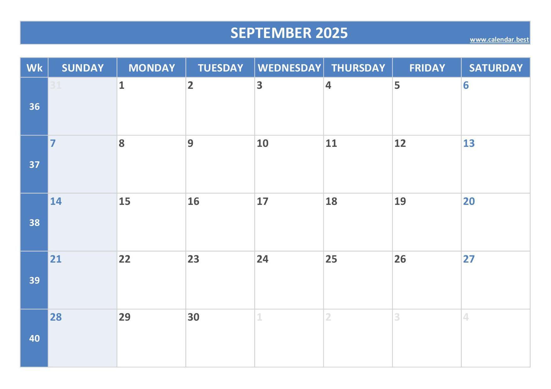 September 2025 Calendar -Calendar.best pertaining to September 2025 Calendar Blue