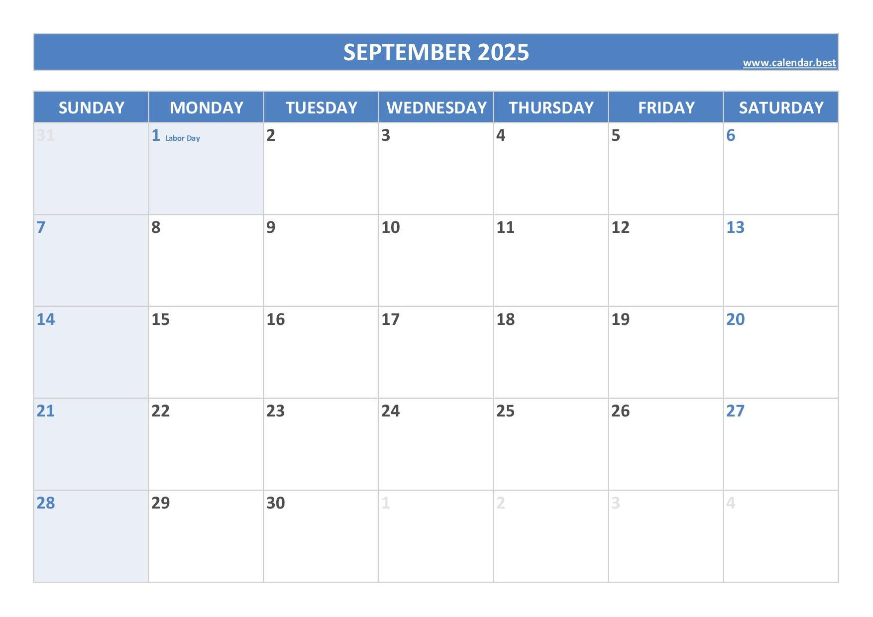 September 2025 Calendar -Calendar.best pertaining to September 2025 Calendar with Days