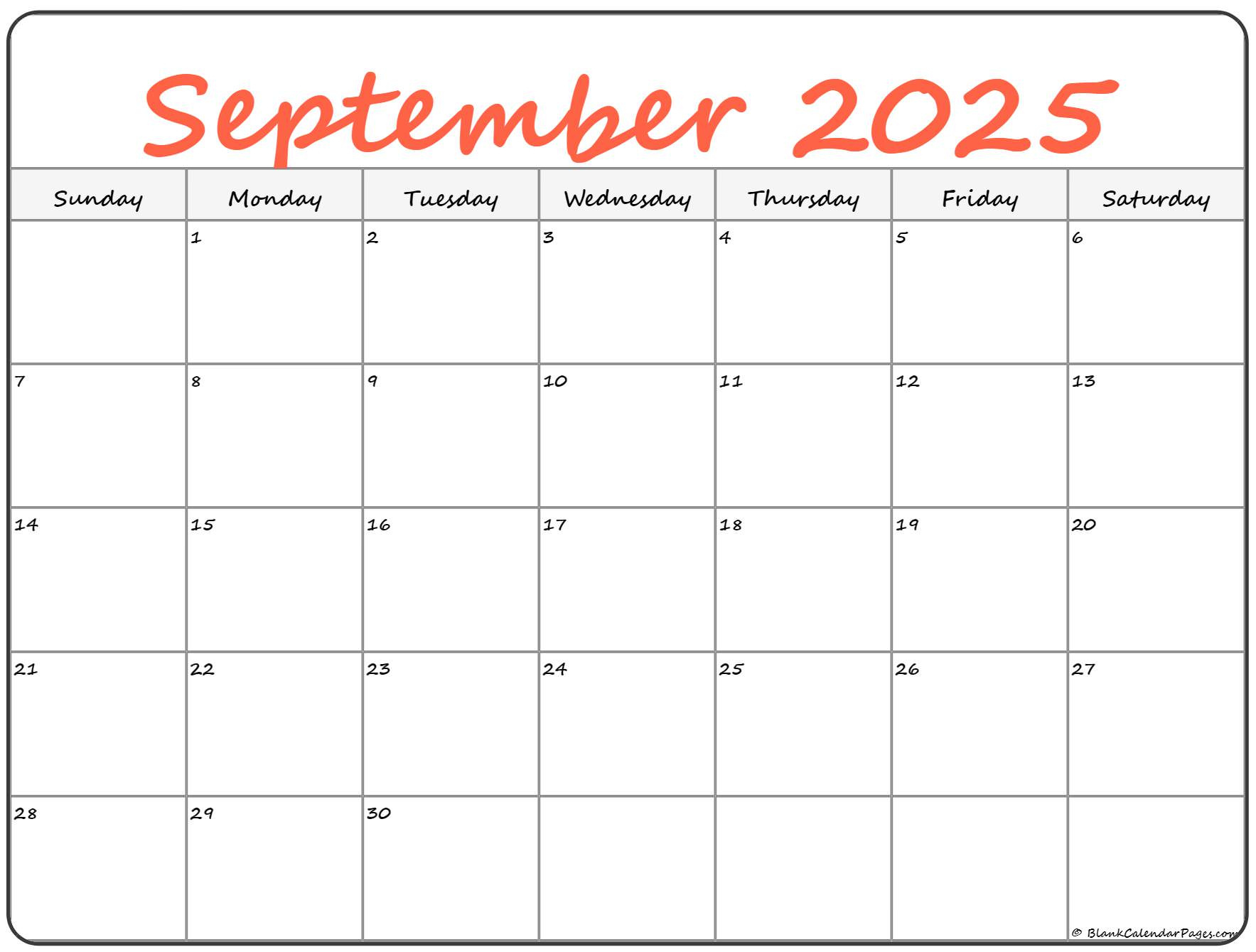 September 2025 Calendar | Free Printable Calendars regarding Large September 2025 Calendar