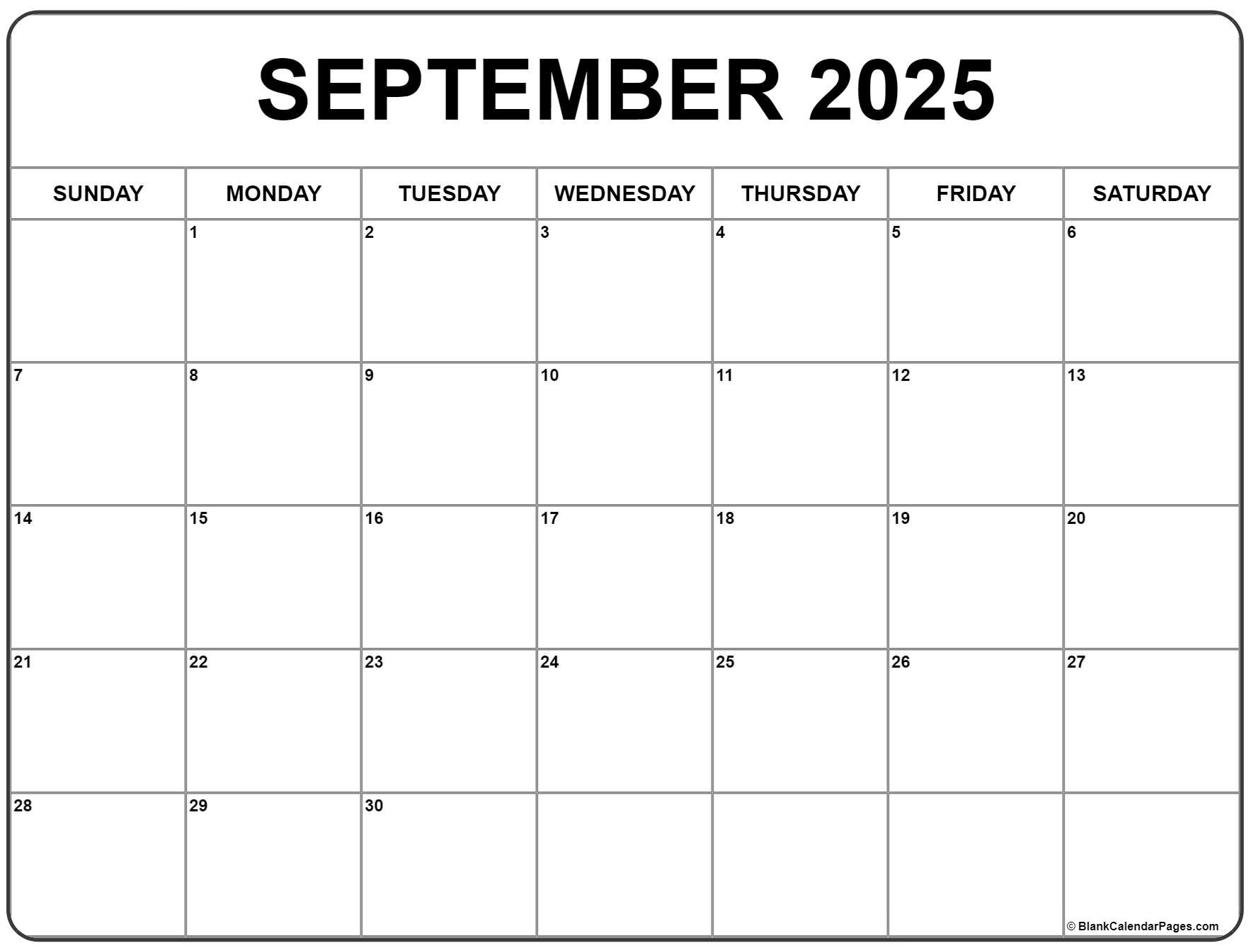 September 2025 Calendar | Free Printable Calendars regarding September 2025 Calendar Blank