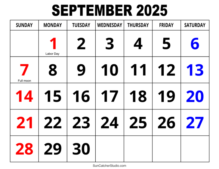 September 2025 Calendar Dates