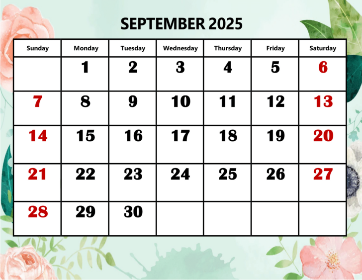 Calendar September 2025 Holiday