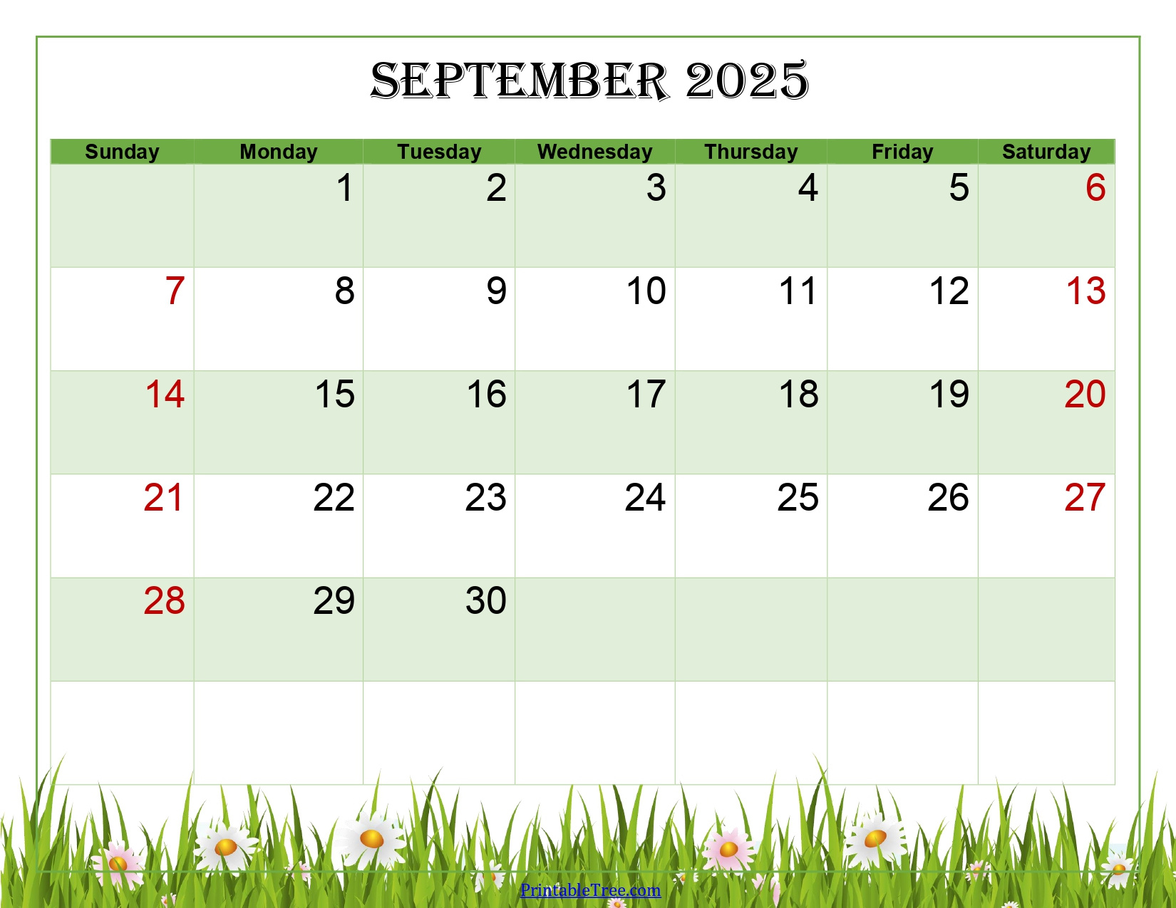September 2025 Calendar Printable Pdf Template With Holidays in September 2025 Calendar Green