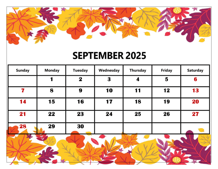 Free Printable September 2025 Calendar with Holidays