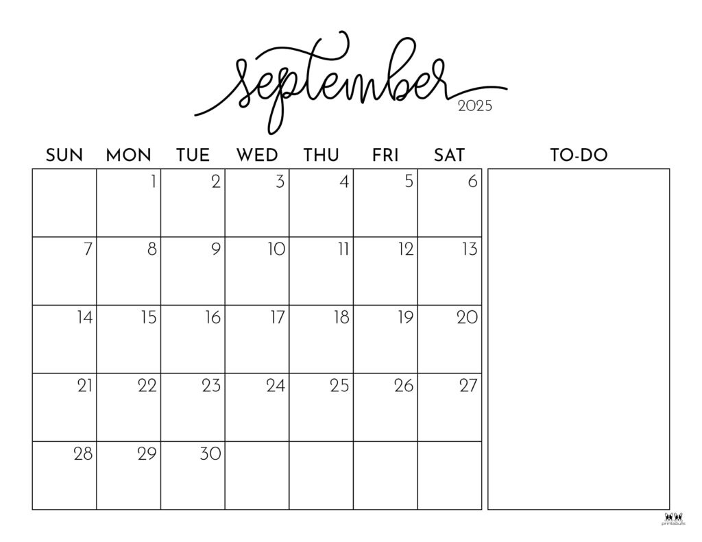 September 2025 Calendars - 107 Free Printables | Printabulls for September 2025 Calendar Options
