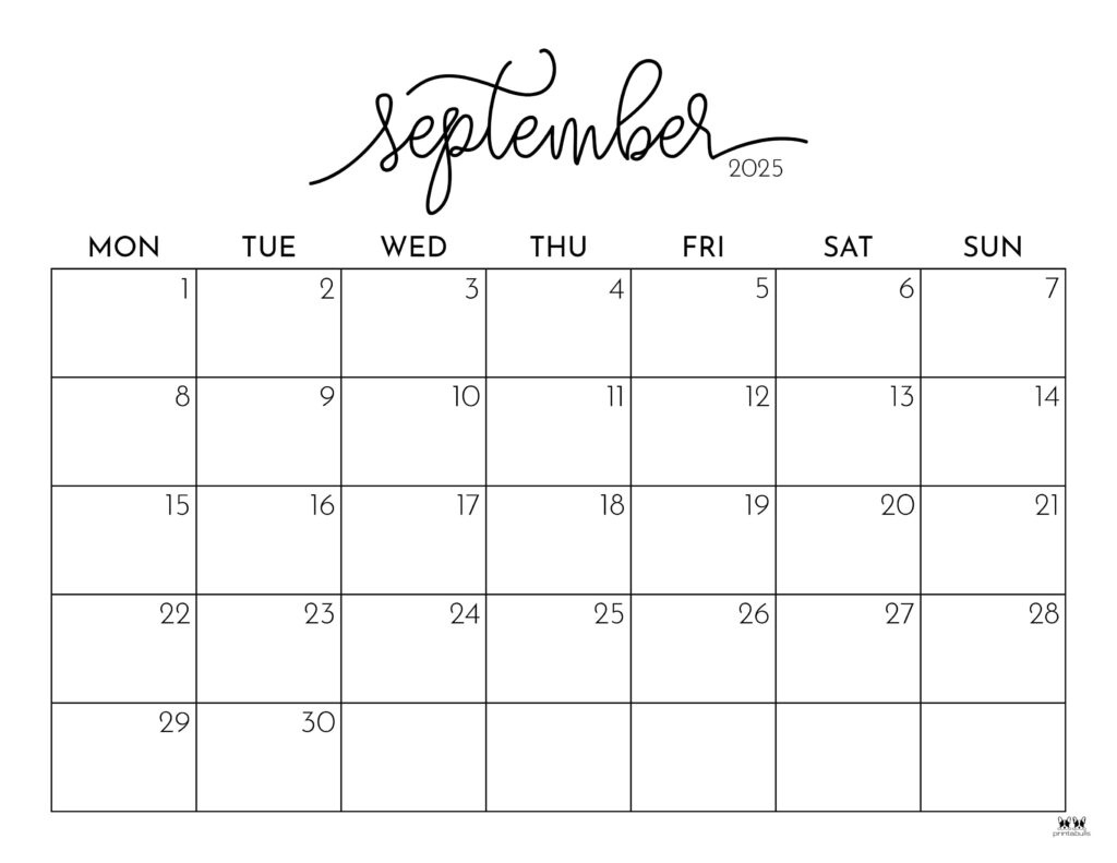 September 2025 Calendars - 107 Free Printables | Printabulls in September 2025 Calendar Homemade