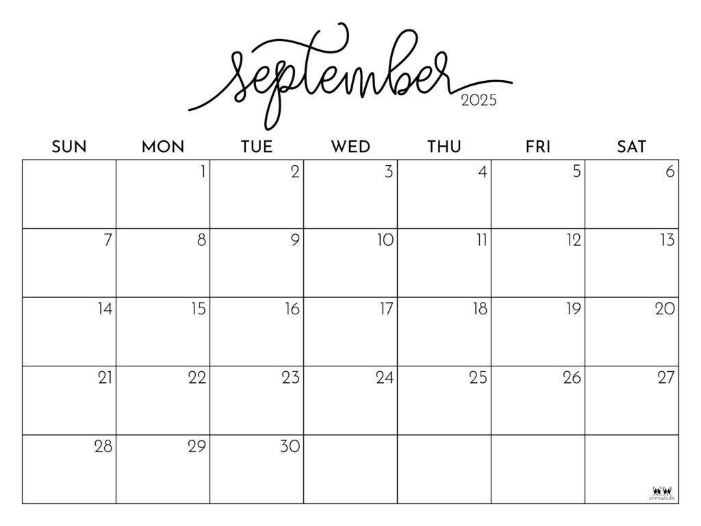 September 2025 Calendars - 107 Free Printables | Printabulls in September 2025 Calendar