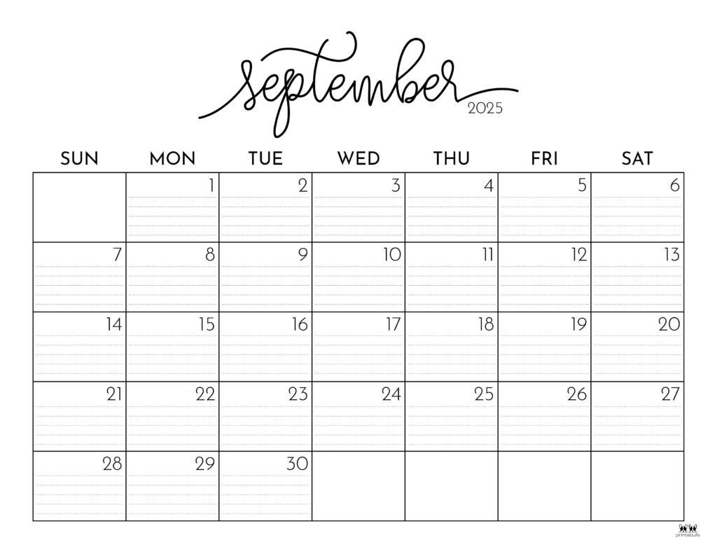 September 2025 Calendars - 107 Free Printables | Printabulls pertaining to September 2025 Calendar With Lines