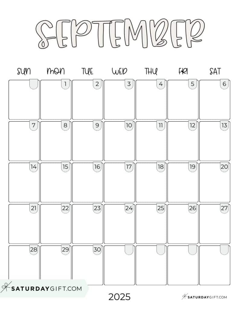 September 2025 Calendars - 23 Cute Free Printable Pdfs | Saturdaygift intended for September 2025 Calendar Aesthetic