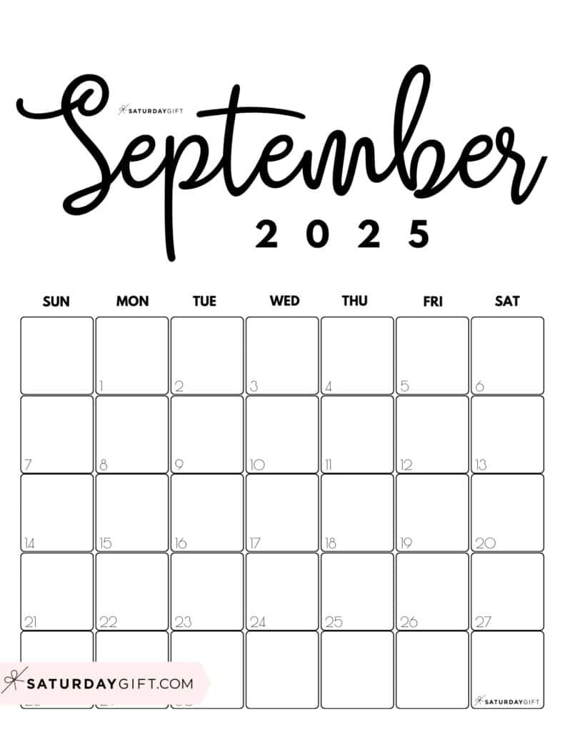September 2025 Calendars - 23 Cute Free Printable Pdfs | Saturdaygift pertaining to Printable September Calender