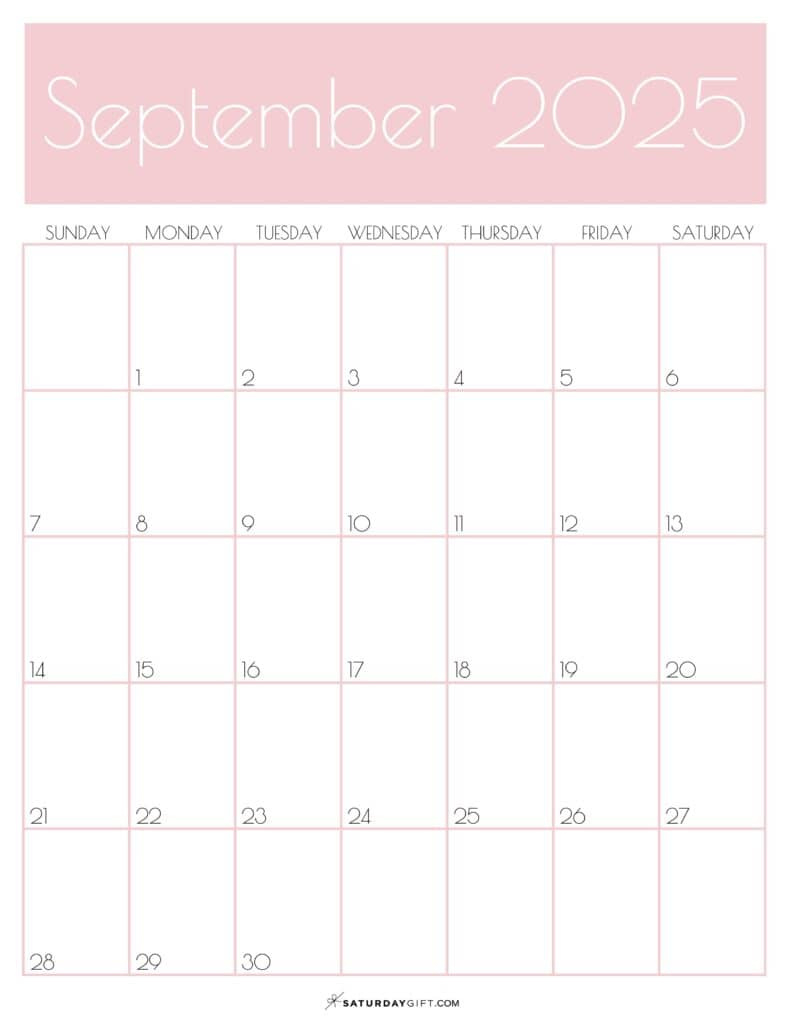 September 2025 Calendars - 23 Cute Free Printable Pdfs | Saturdaygift within September Calendar 2025 Page Printable