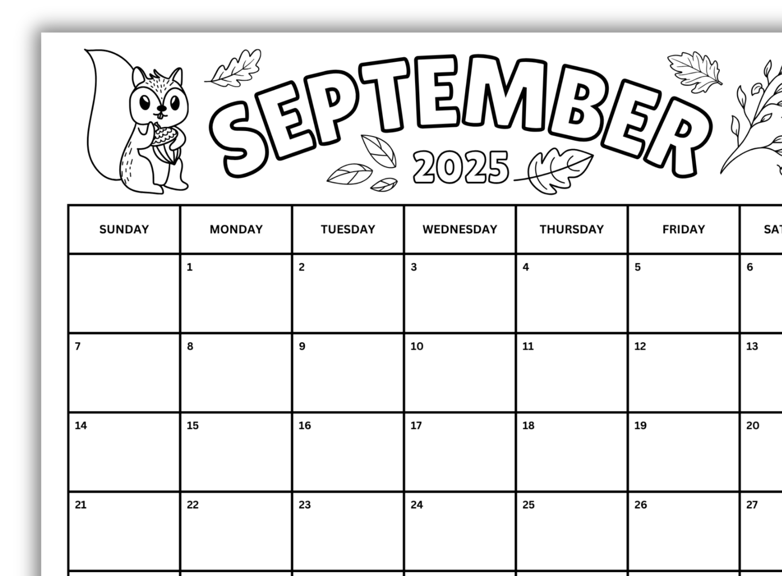 September 2025 Coloring Calendar, Printable September Calendar intended for September 2025 Calendar Coloring