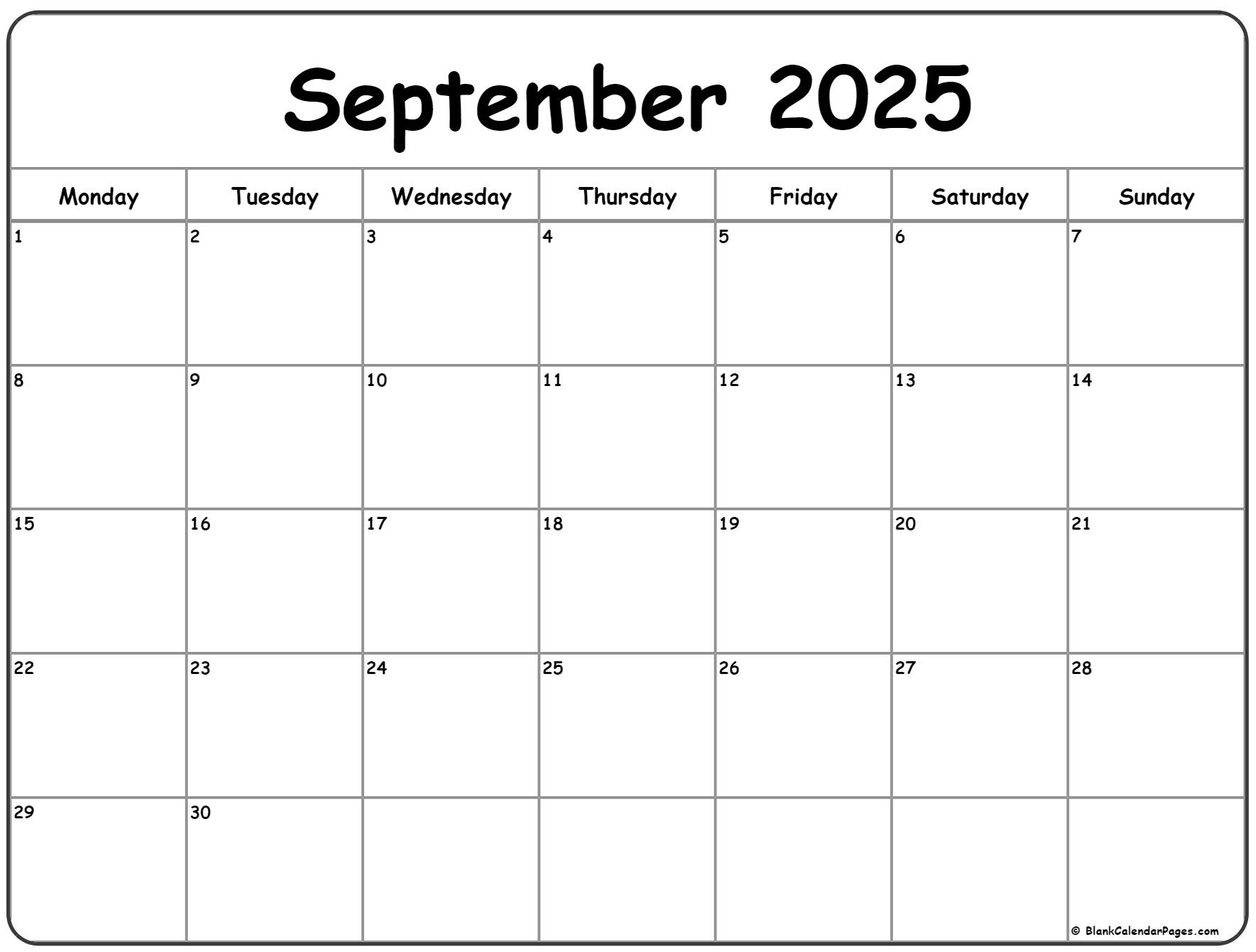 September 2025 Monday Calendar | Monday To Sunday with September 2025 Calendar Printable Monday Start