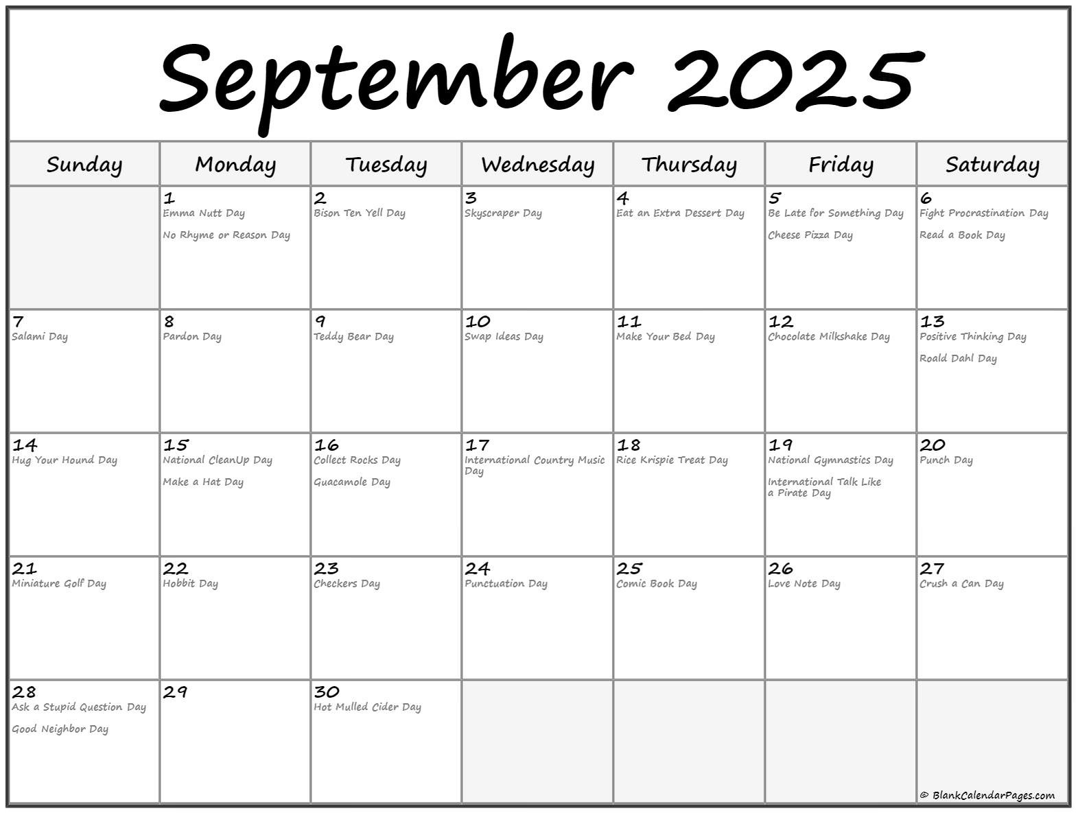 September 2025 With Holidays Calendar inside National Days In September 2025