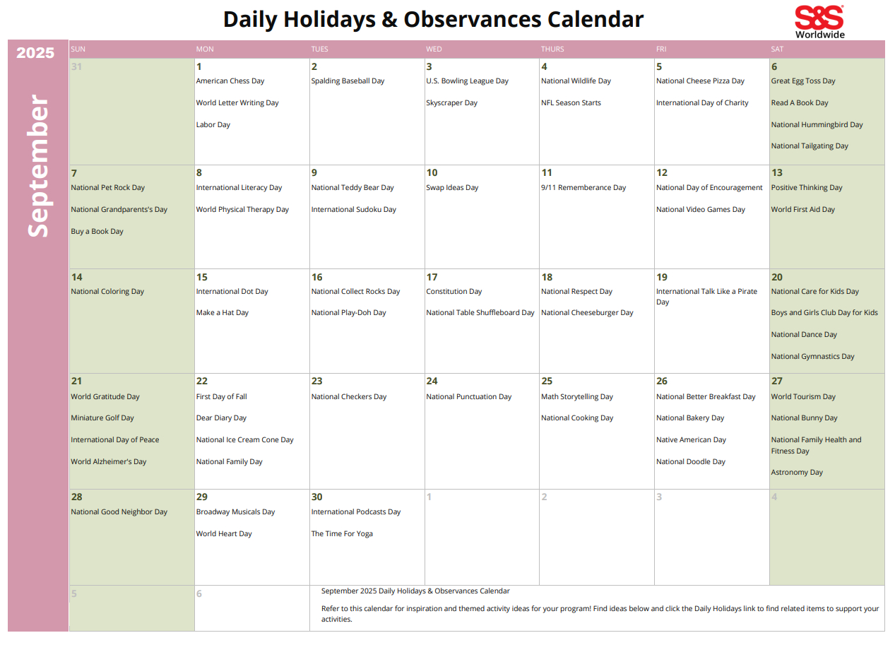 September Daily Holidays &amp;amp; Observances Printable Calendar - S&amp;amp;S Blog in National Days in September 2025