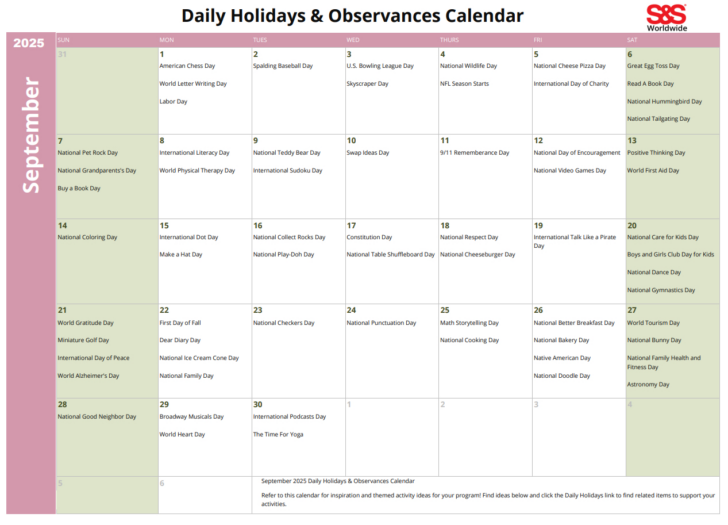 September National Holiday Calendar 2025