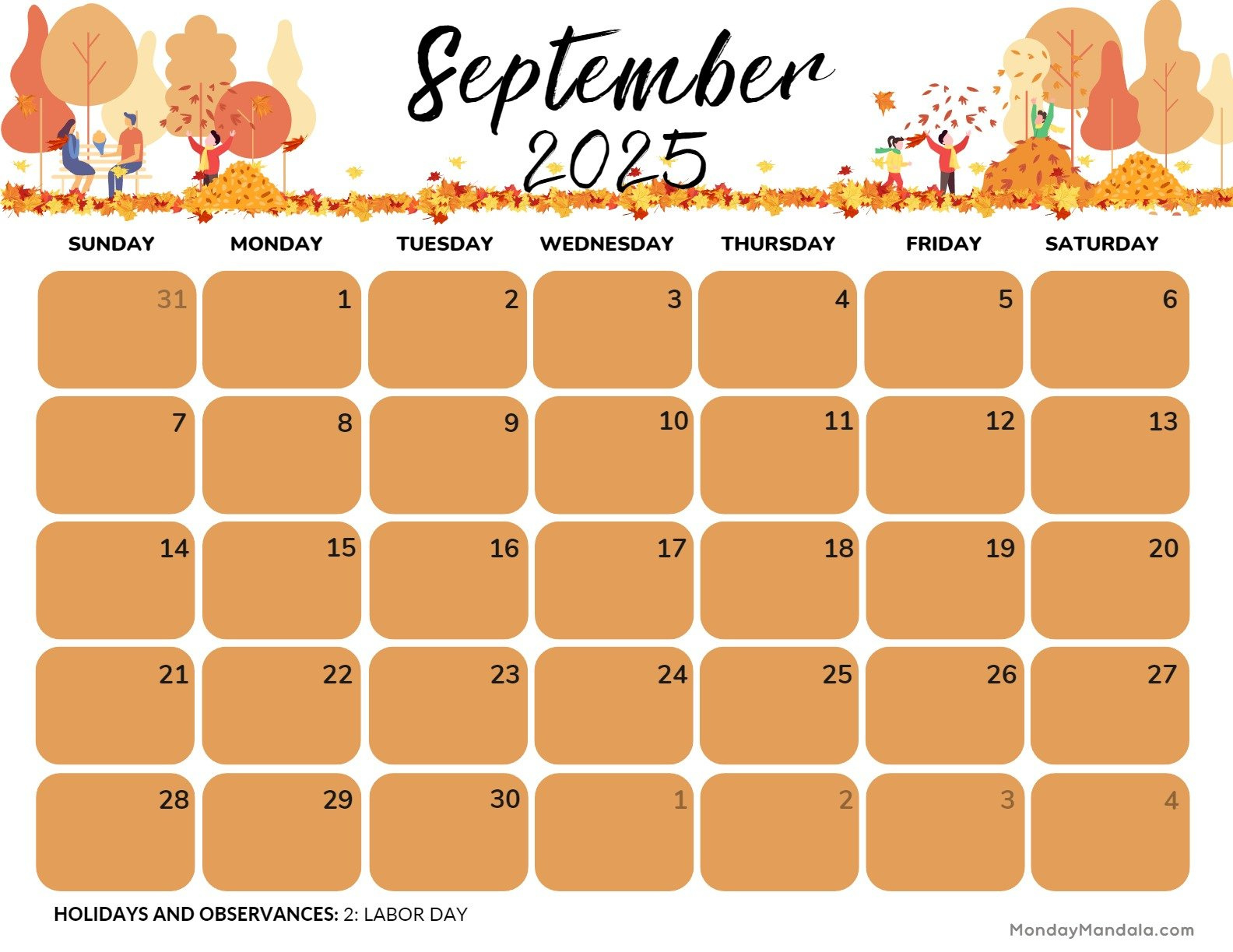 September inside September 2025 Calendar Monday Mandala