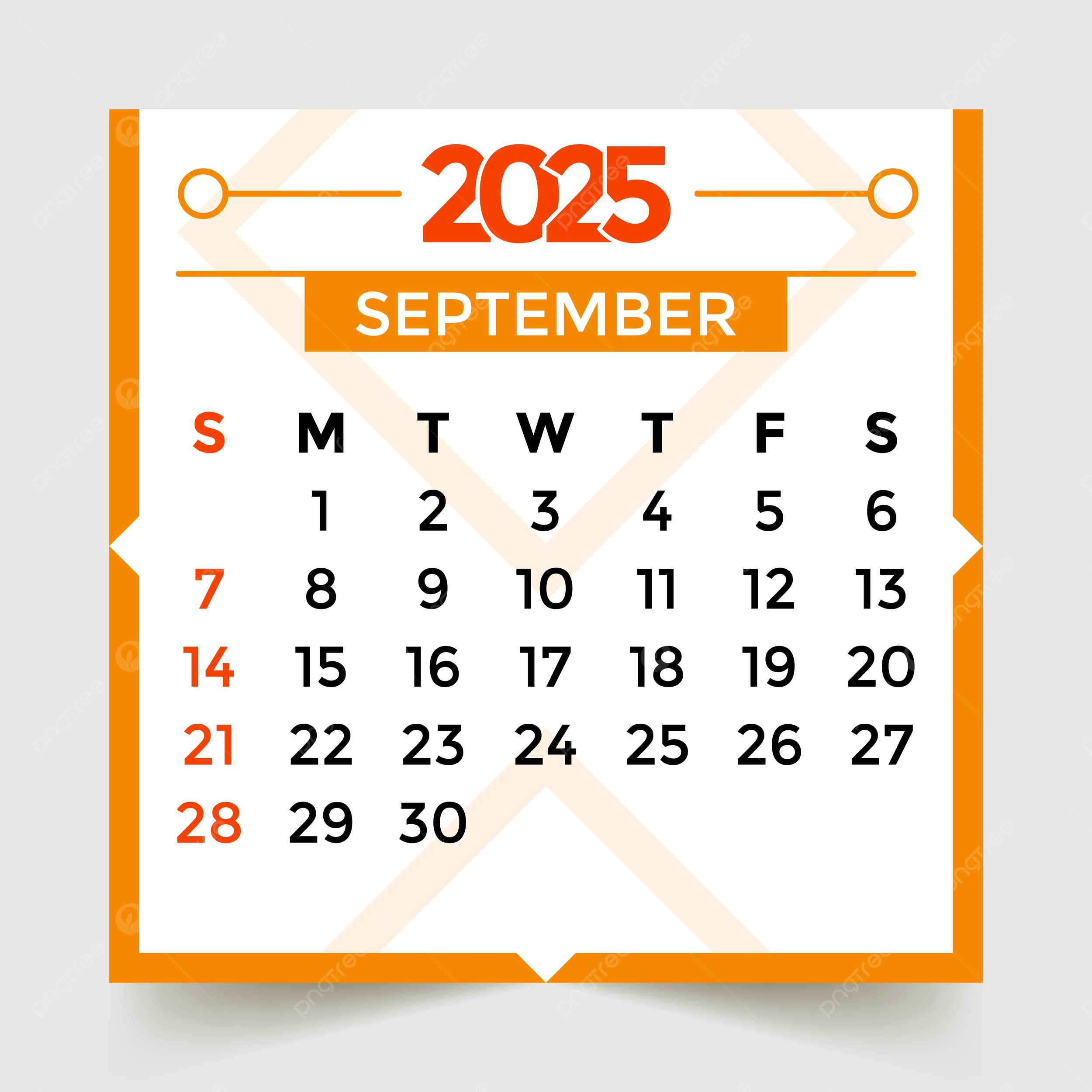 September Month 2025 Calendar Orange Vector Template Download On throughout September 2025 Calendar Graphic