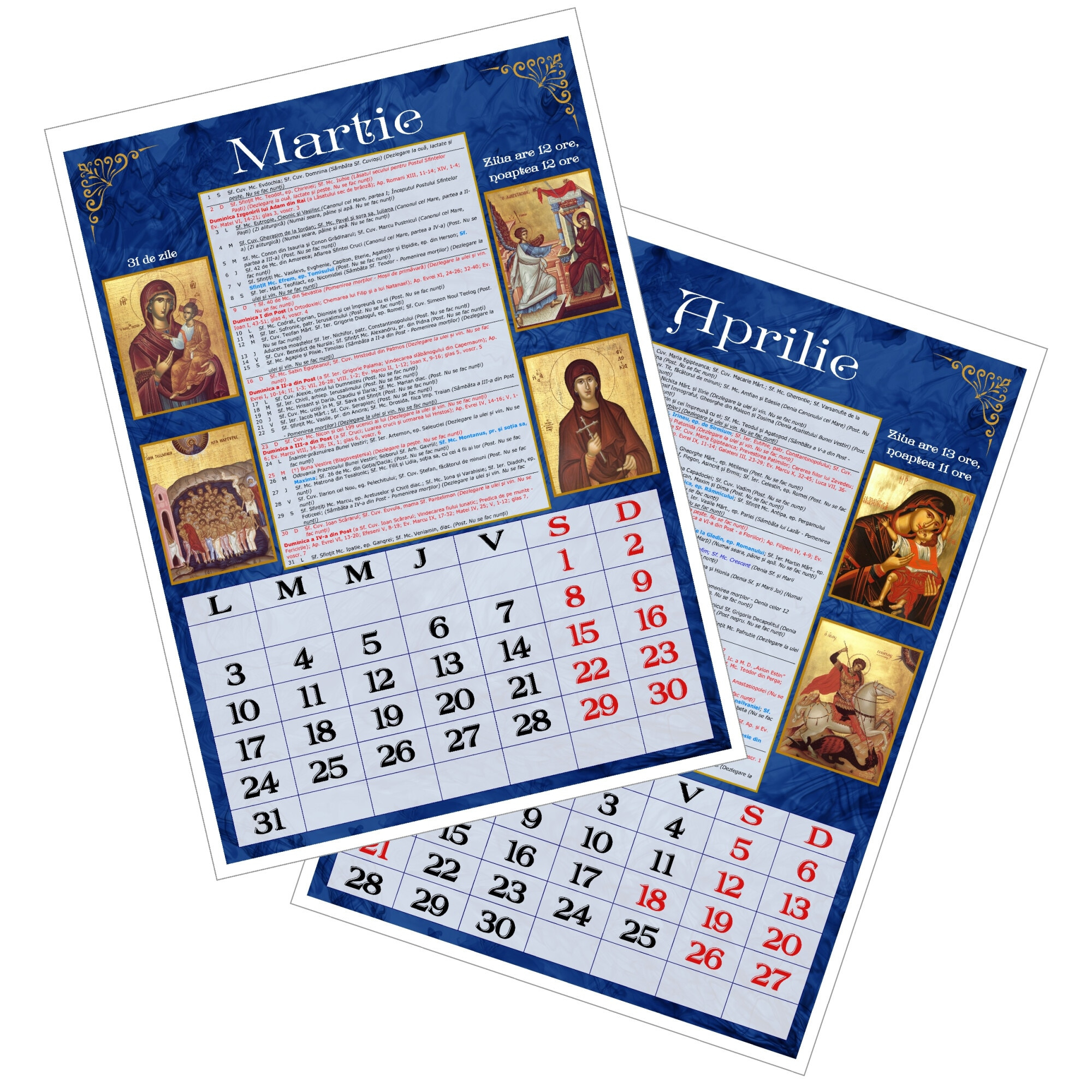 Set 10 Calendare Ortodoxe 2025, Format A4, De Perete, Albastru with Calendar Ortodox 2025 September