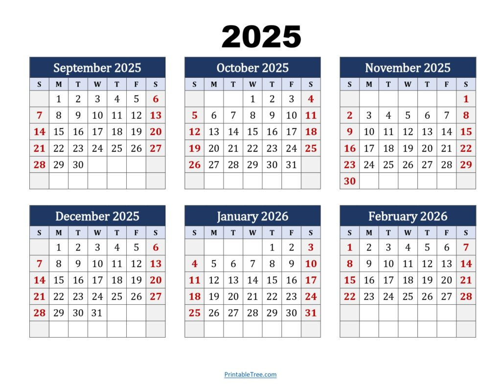 Six Month Calendar 2025-2026 Printable Pdf- 6 Months Calendar with regard to Year Calendar September 2025-July 2026