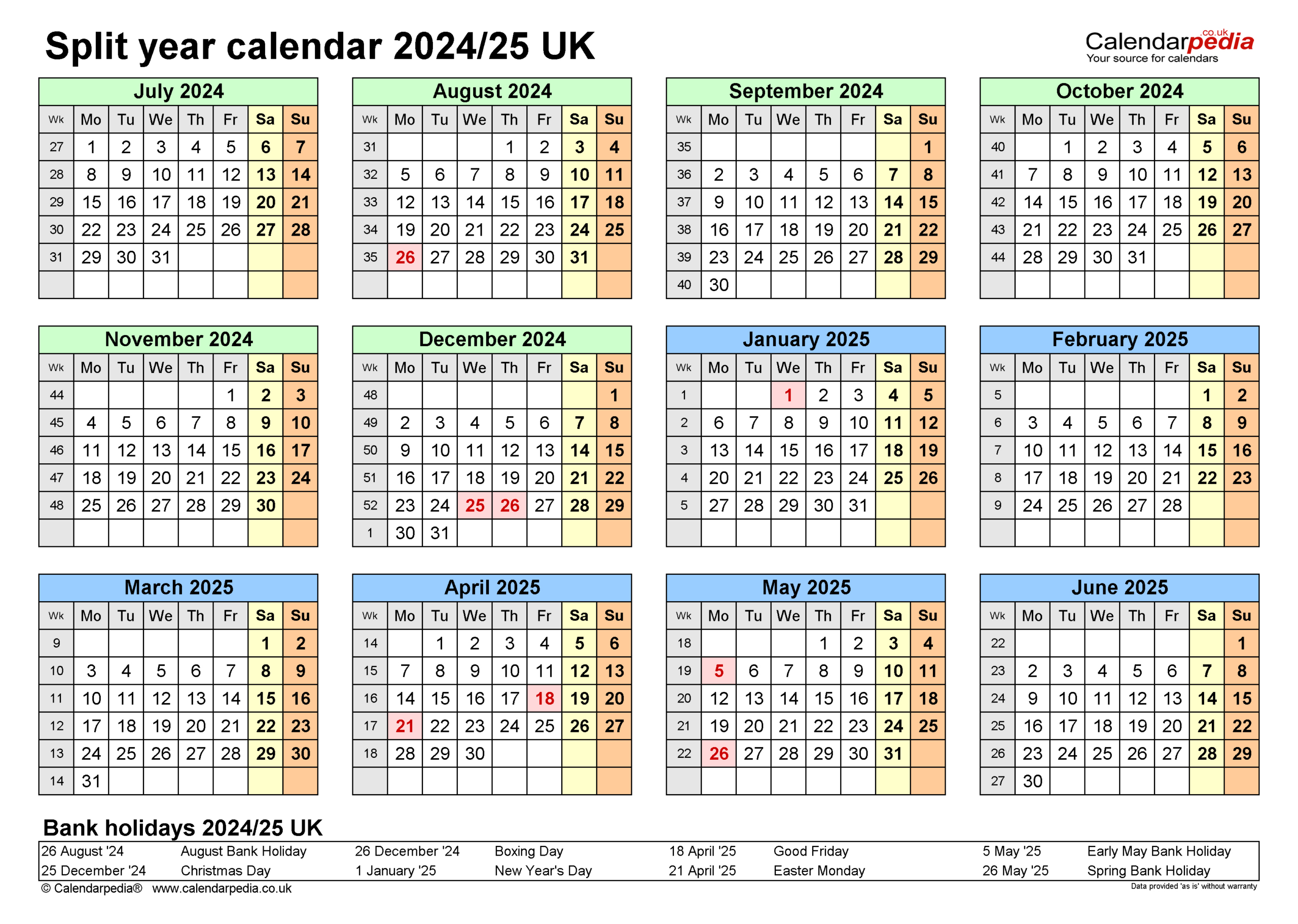 Split Year Calendars 2024/25 Uk (July To June) For Pdf within September 2024 To September 2025 Calendar