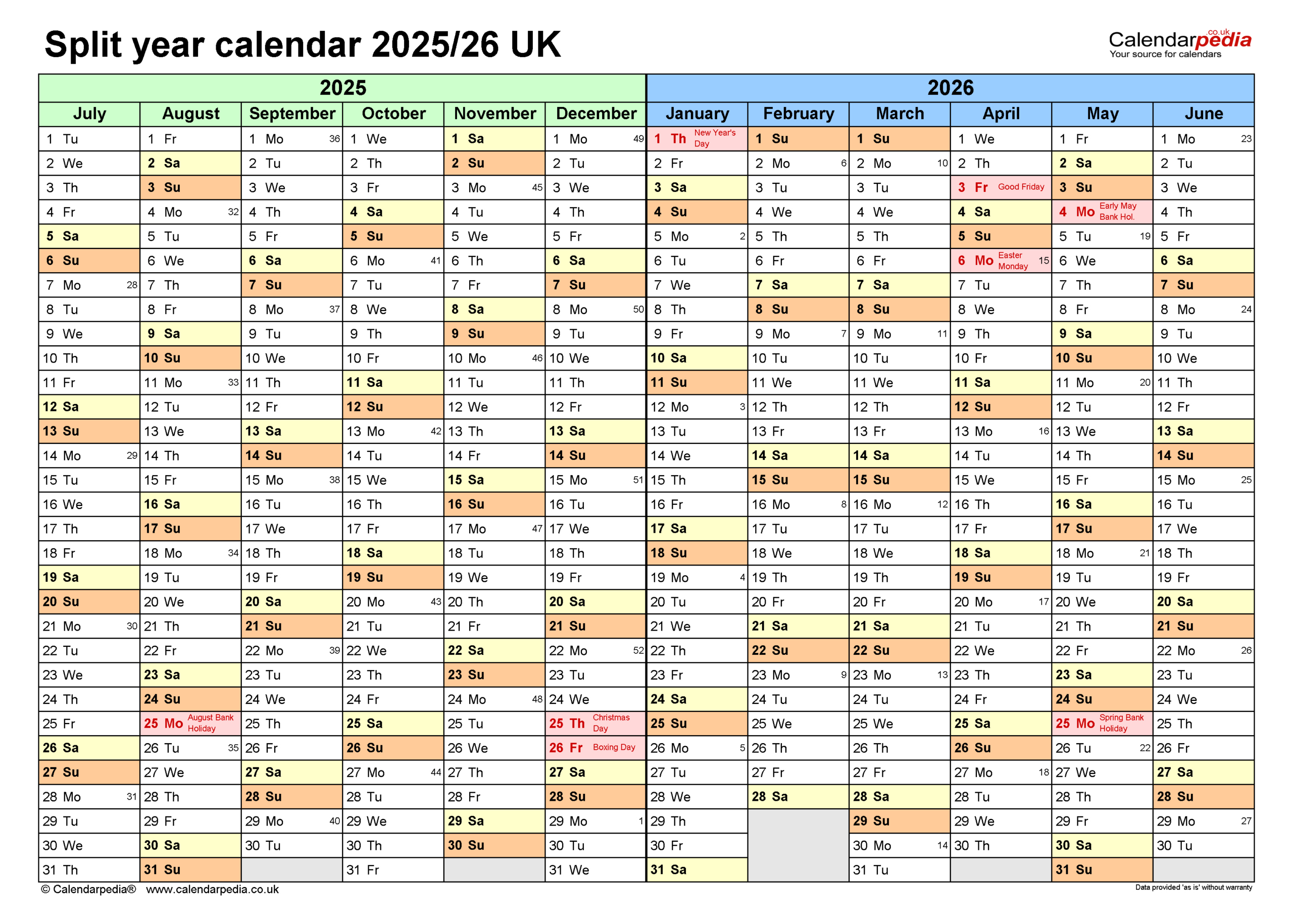 Split Year Calendars 2025/26 Uk (July To June) For Pdf for Printable Calendar September 2025 To August 2026