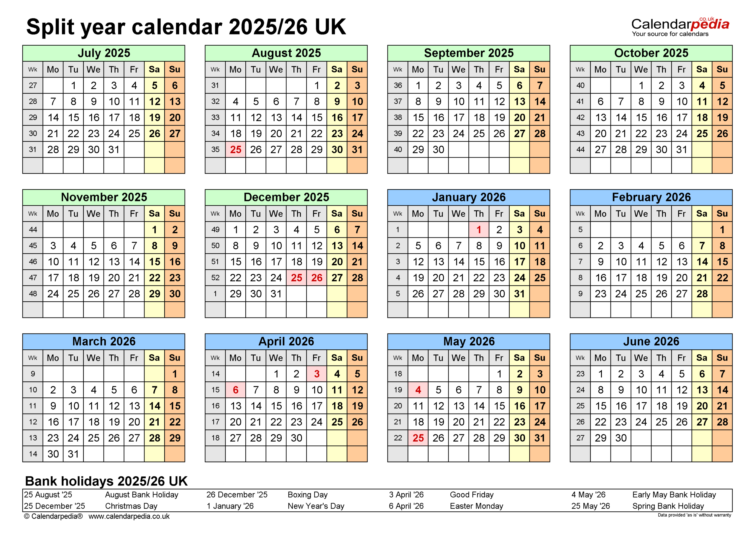 Split Year Calendars 2025/26 Uk (July To June) For Pdf regarding Year Calendar September 2025-July 2026